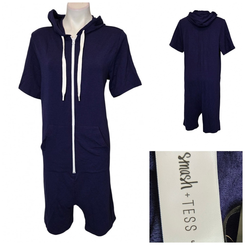 Smash + Tess The Chill Short Romper Brilliant Blue Hooded Zip Front Size S NEW